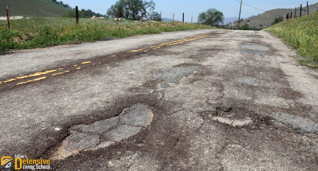 Road condition refers to the total roadway and the type and condition of the road surface. These can affect your ability to steer, stop and maneuver